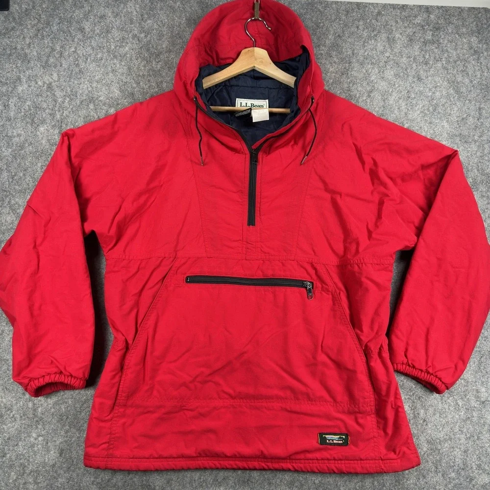 Vintage LL Bean Anorak Pullover Jacket Mens Medium Red Hooded Thinsulate USA 90s